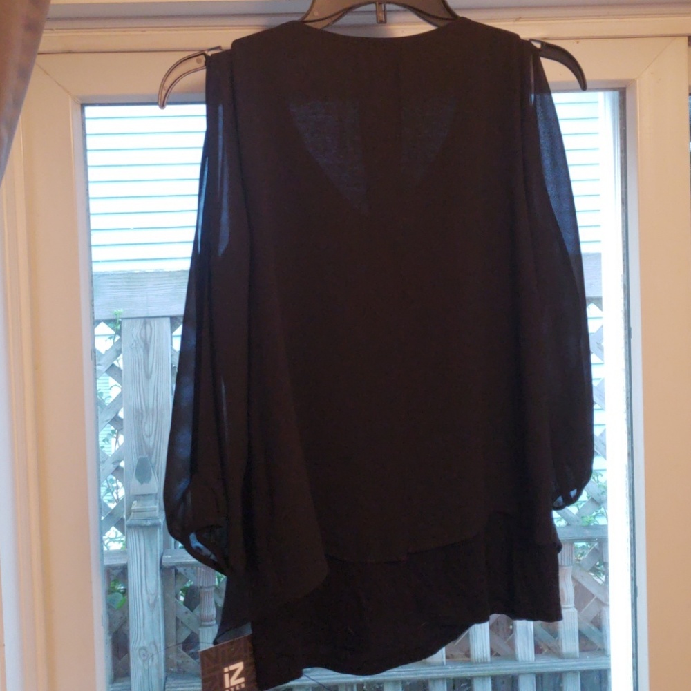Black sheer layered , 3/4 length sleeve top*~* - Picture 2 of 4